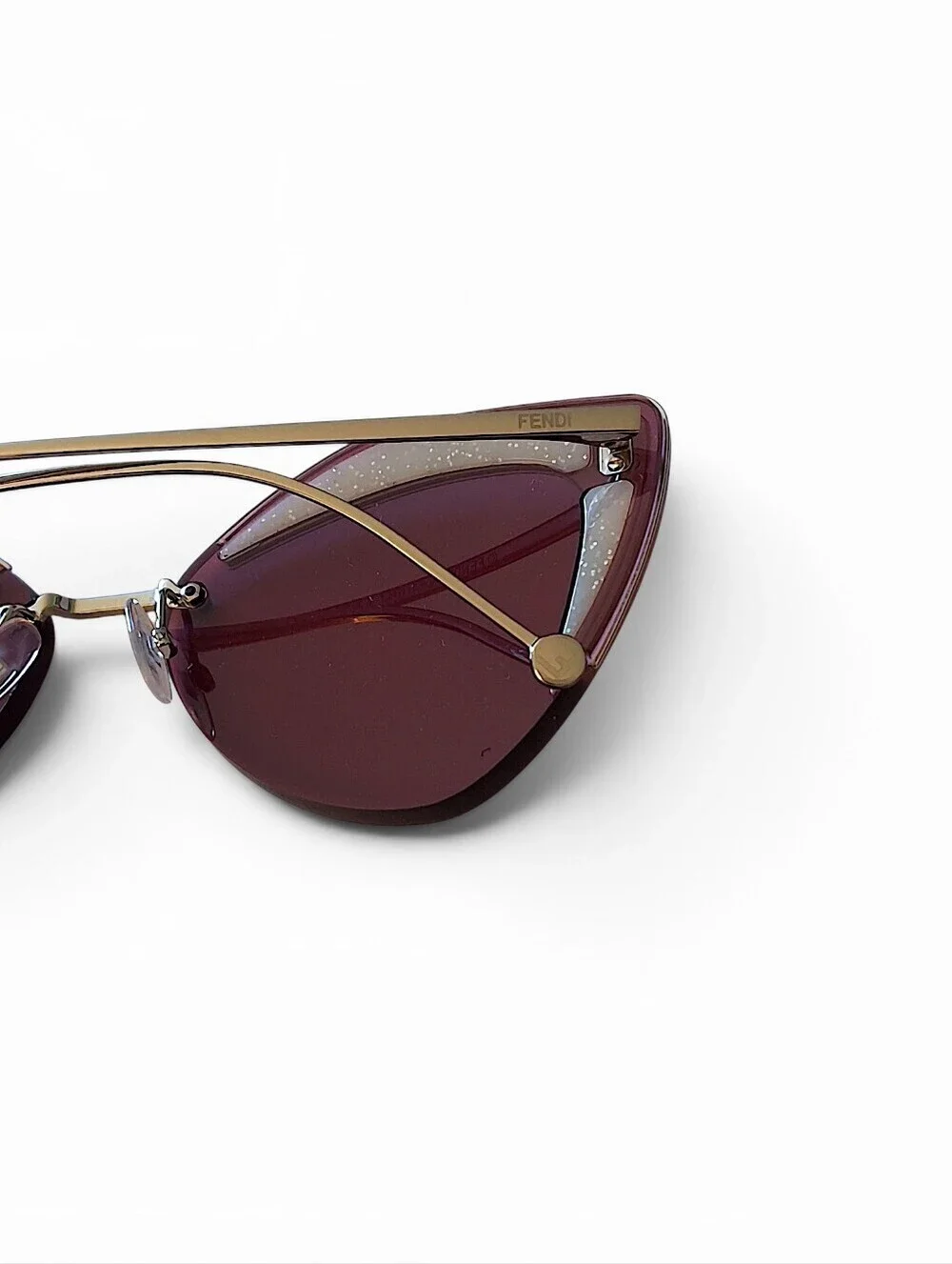 Fendi Pink Cat Eye Rimless Sunglasses Glitter Detail Gold Tone Italy